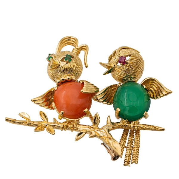 Broche épingle Colibri - Faux Corail Et Turquoise - Doré - Occasion En Bon état - Sans Marque
