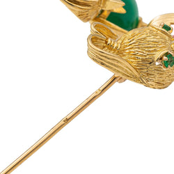 Broche Épingle Oiseaux en or jaune, émeraude, rubis, chrysoprase et corail - Castafiore
