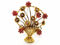Broche fleur en 2 ors, diamants et rubis - Castafiore
