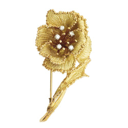 Broche fleur or jaune et diamants - Castafiore