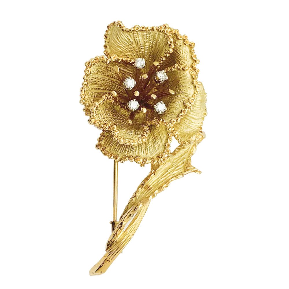 Broche fleur or jaune et diamants - Castafiore