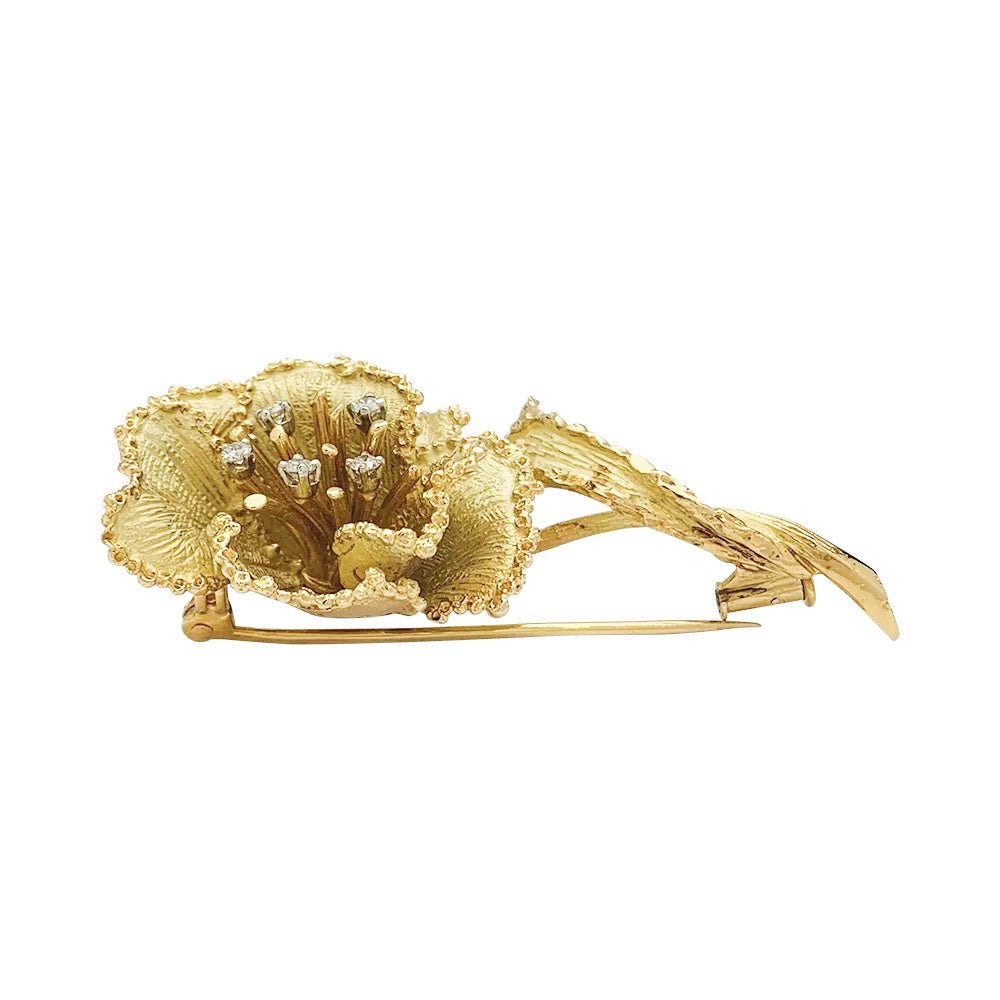 Broche fleur or jaune et diamants - Castafiore