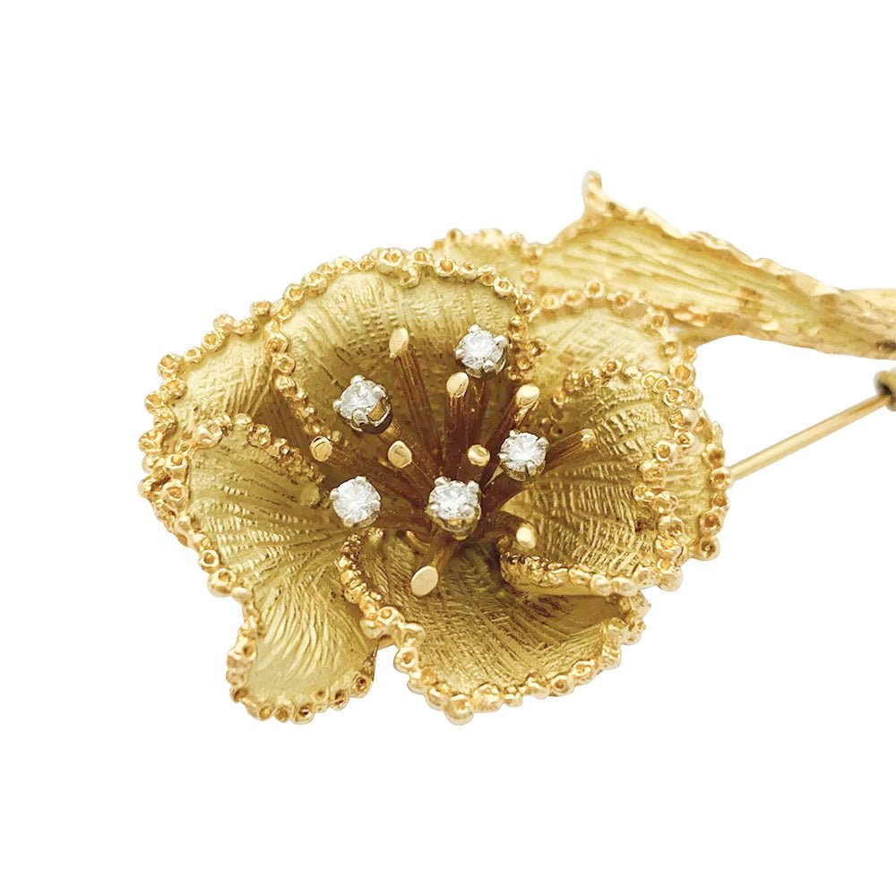 Broche fleur or jaune et diamants - Castafiore