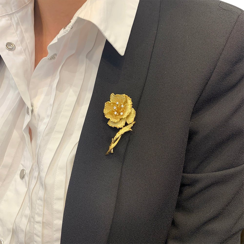 Broche fleur or jaune et diamants - Castafiore
