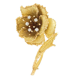 Broche fleur or jaune et diamants - Castafiore