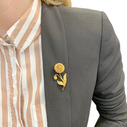 Broche fleur or jaune, pierres de couleur - Castafiore