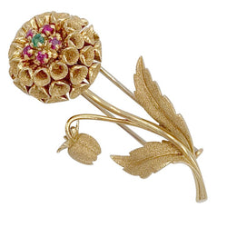 Broche fleur or jaune, pierres de couleur - Castafiore