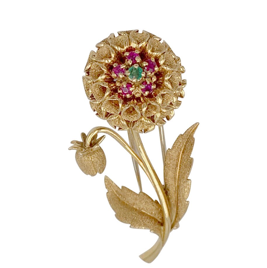 Broche fleur or jaune, pierres de couleur - Castafiore