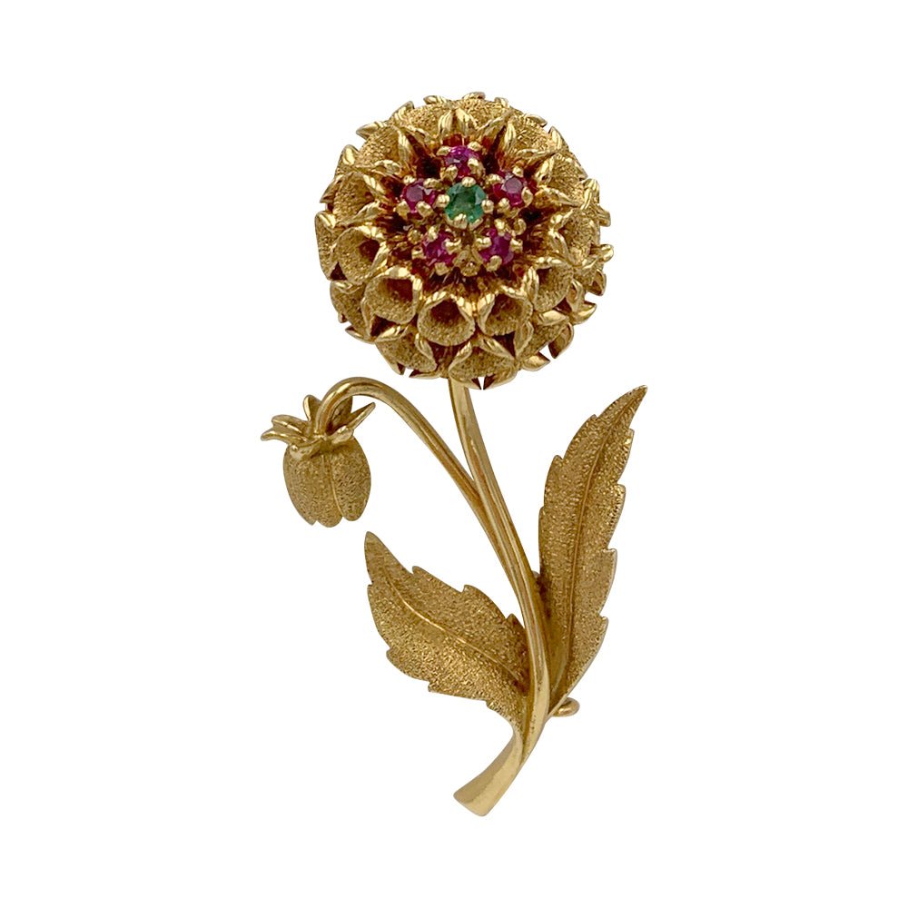 Broche fleur or jaune, pierres de couleur - Castafiore
