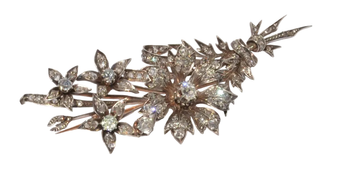 Broche fleur trembleuse en diamant et taille ancienne - Castafiore