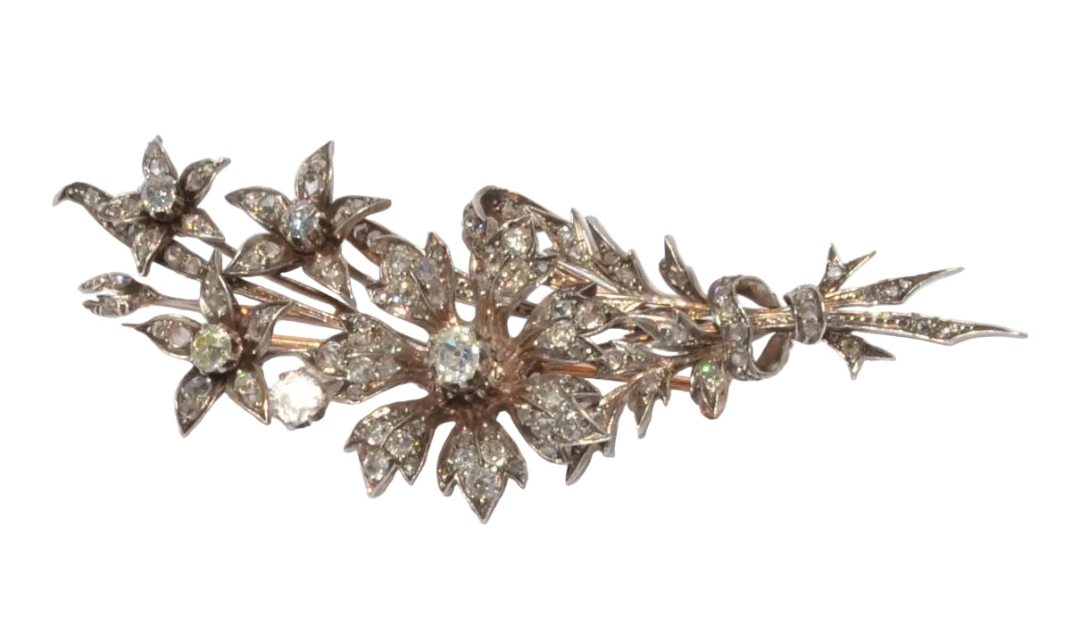 Broche fleur trembleuse en diamant et taille ancienne - Castafiore