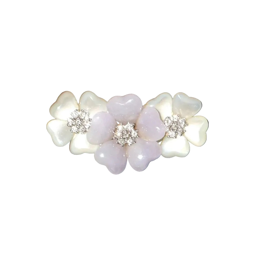 Broche fleurs nacre, jade et diamants - Castafiore
