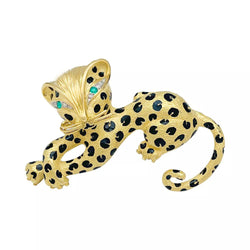 Broche Fred "Léopard" en or jaune, diamants, émail et émeraudes - Castafiore