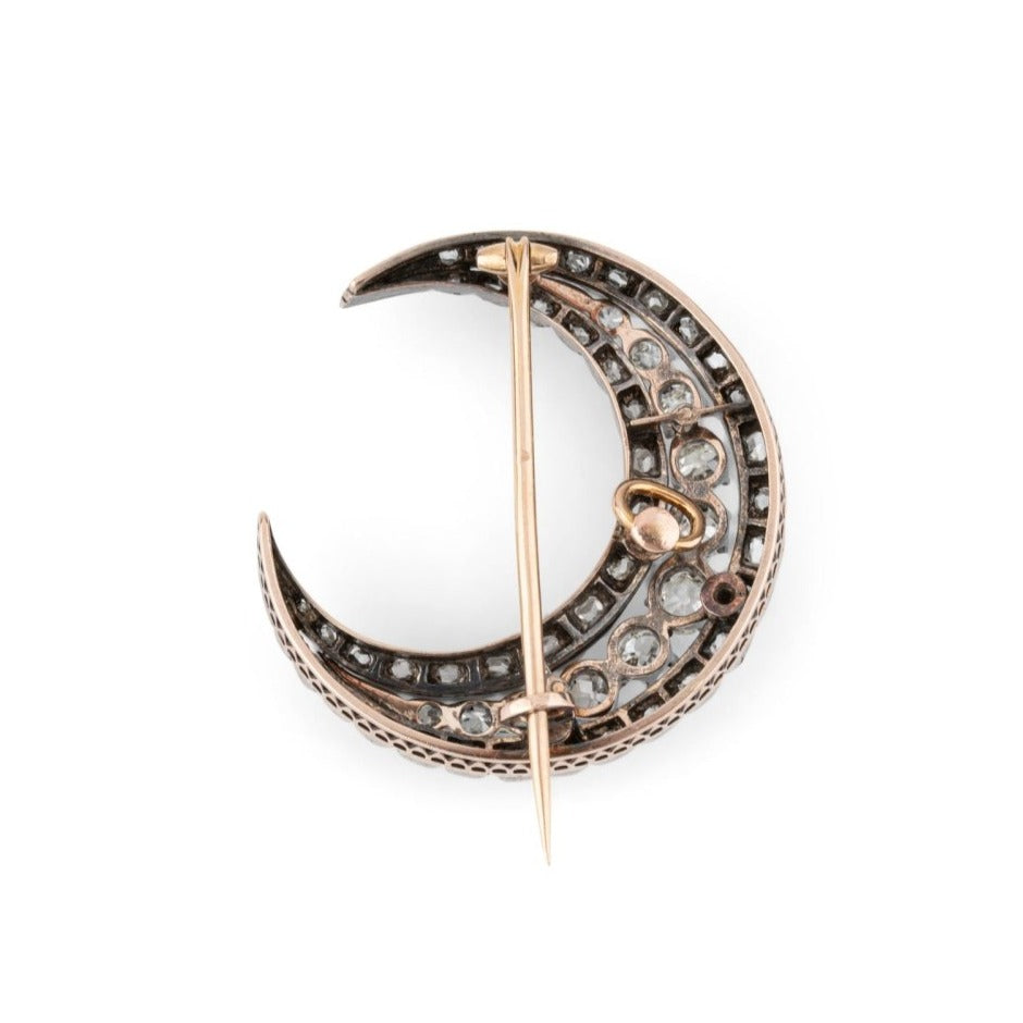 Broche "Lune" en or jaune, argent et diamants - Castafiore
