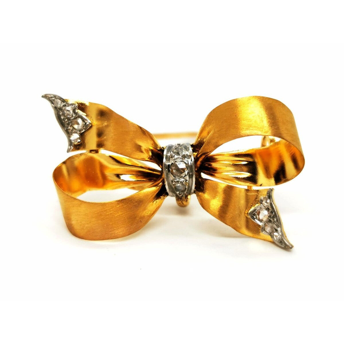 Broche nœud en 2 ors et diamants - Castafiore