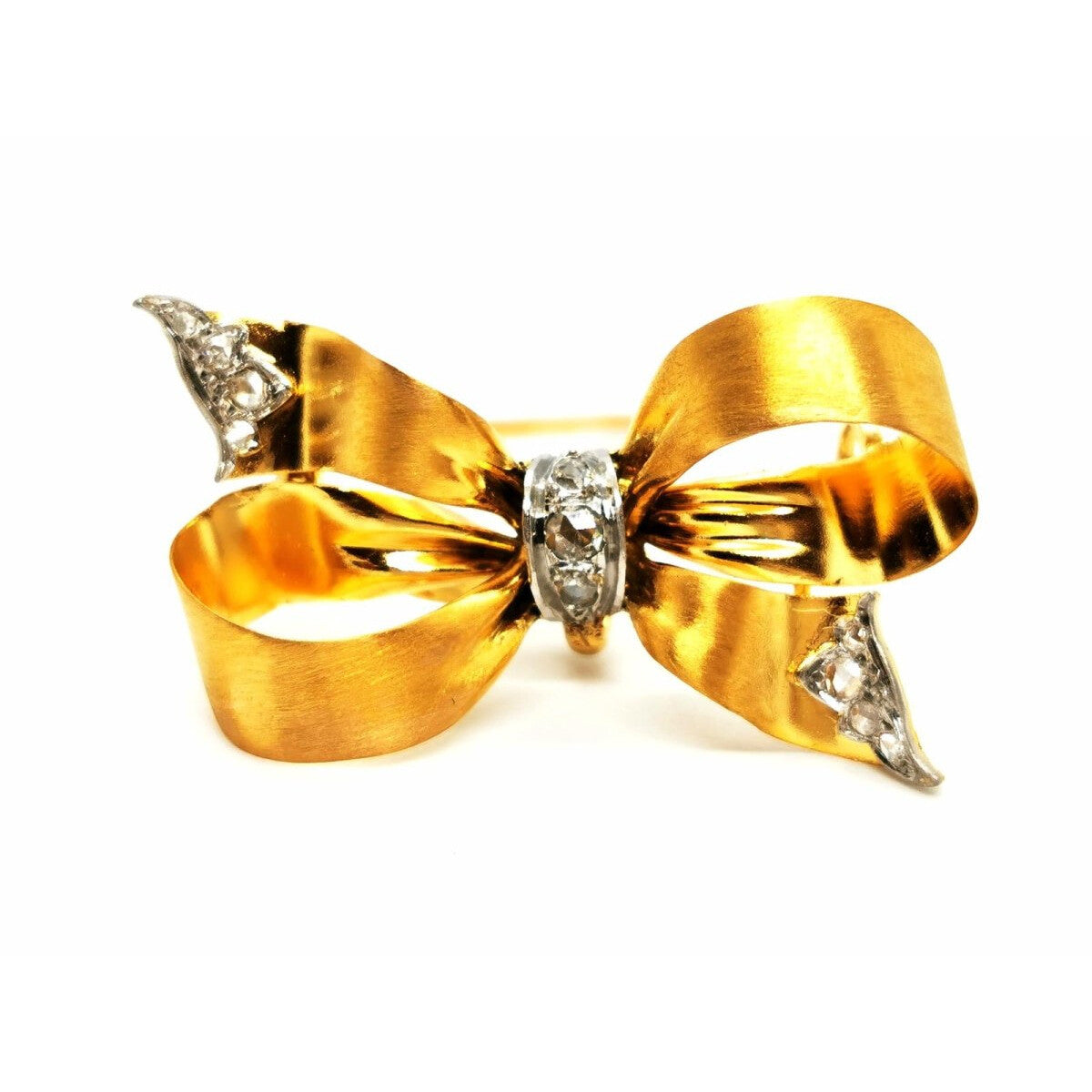 Broche nœud en 2 ors et diamants - Castafiore