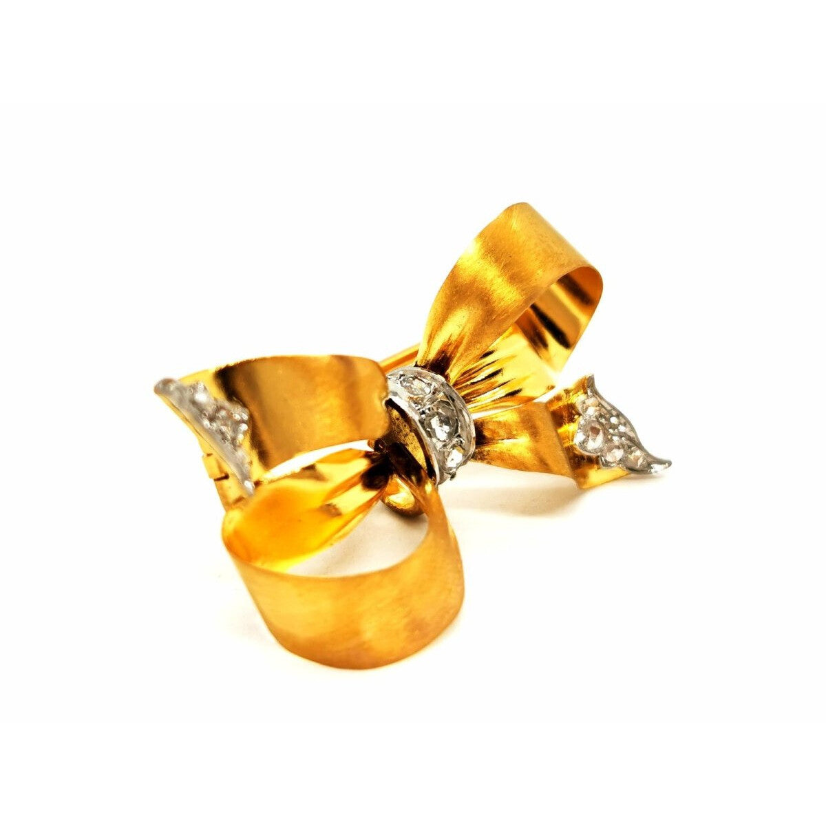 Broche nœud en 2 ors et diamants - Castafiore