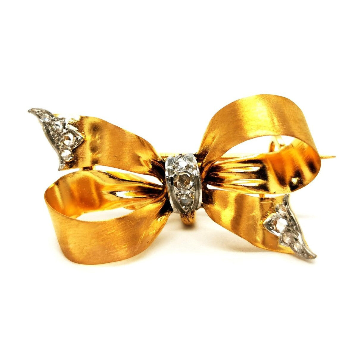 Broche nœud en 2 ors et diamants - Castafiore