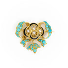 Broche nœud en or jaune, turquoise et perles - Castafiore