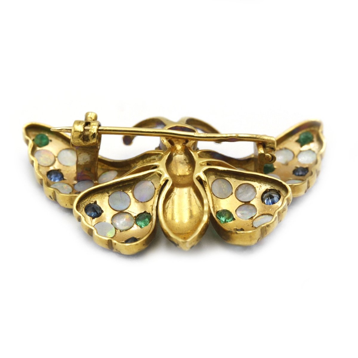 Broche Papillon en or jaune, opales, saphirs et émeraudes - Castafiore