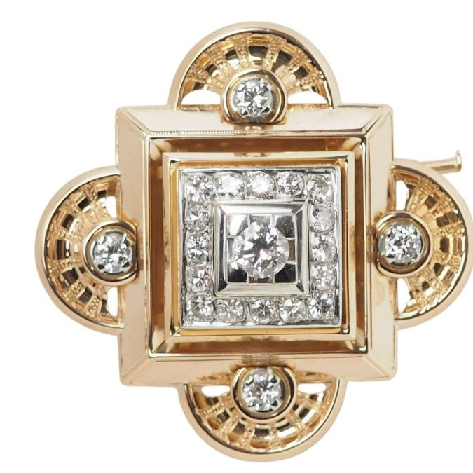 Broche pendentif ancienne en or jaune 18 carats et diamants - Castafiore