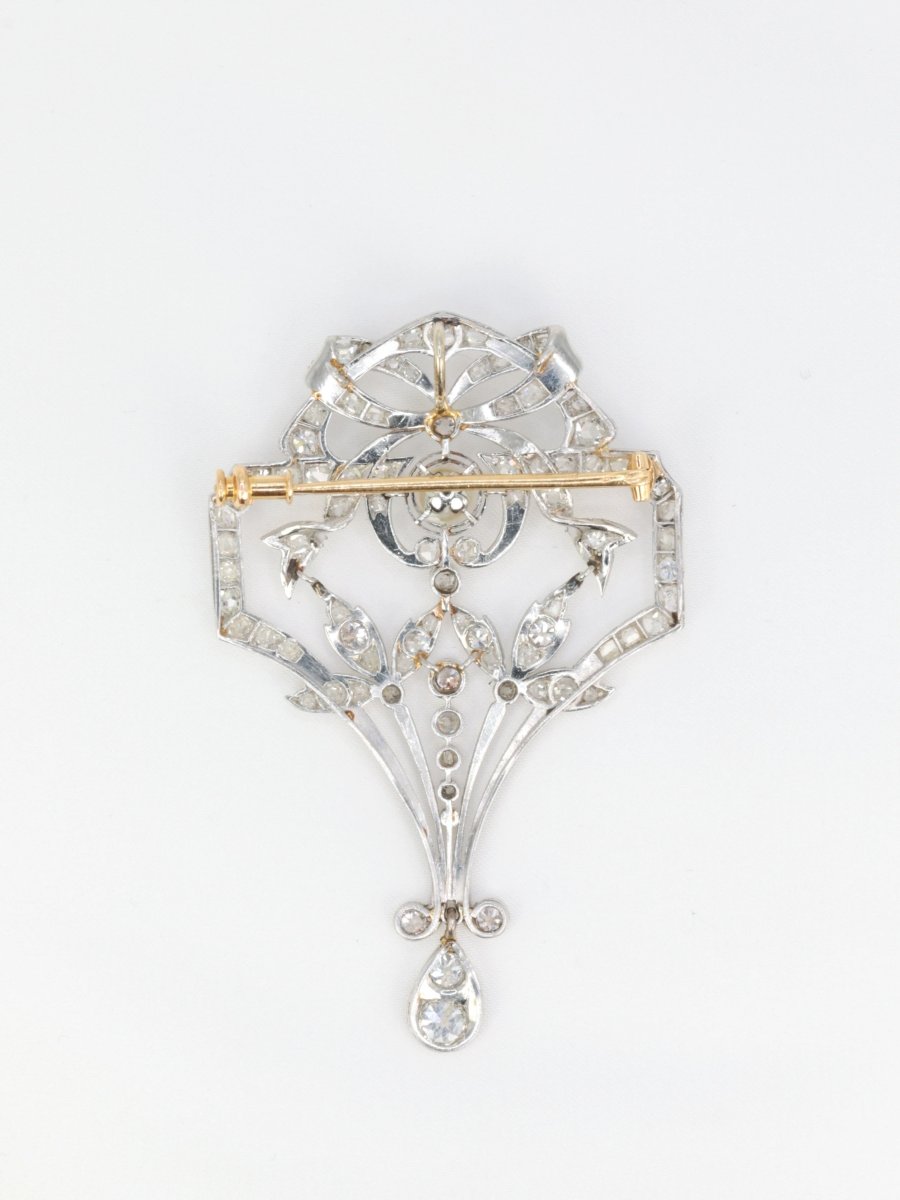 Broche Pendentif Belle Epoque en or, platine, perle et diamants - Castafiore
