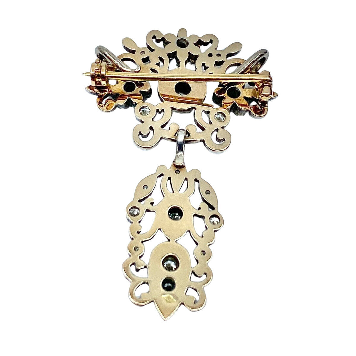 Broche pendentif en or et argent sertie de diamants, époque Napoléon III - Castafiore
