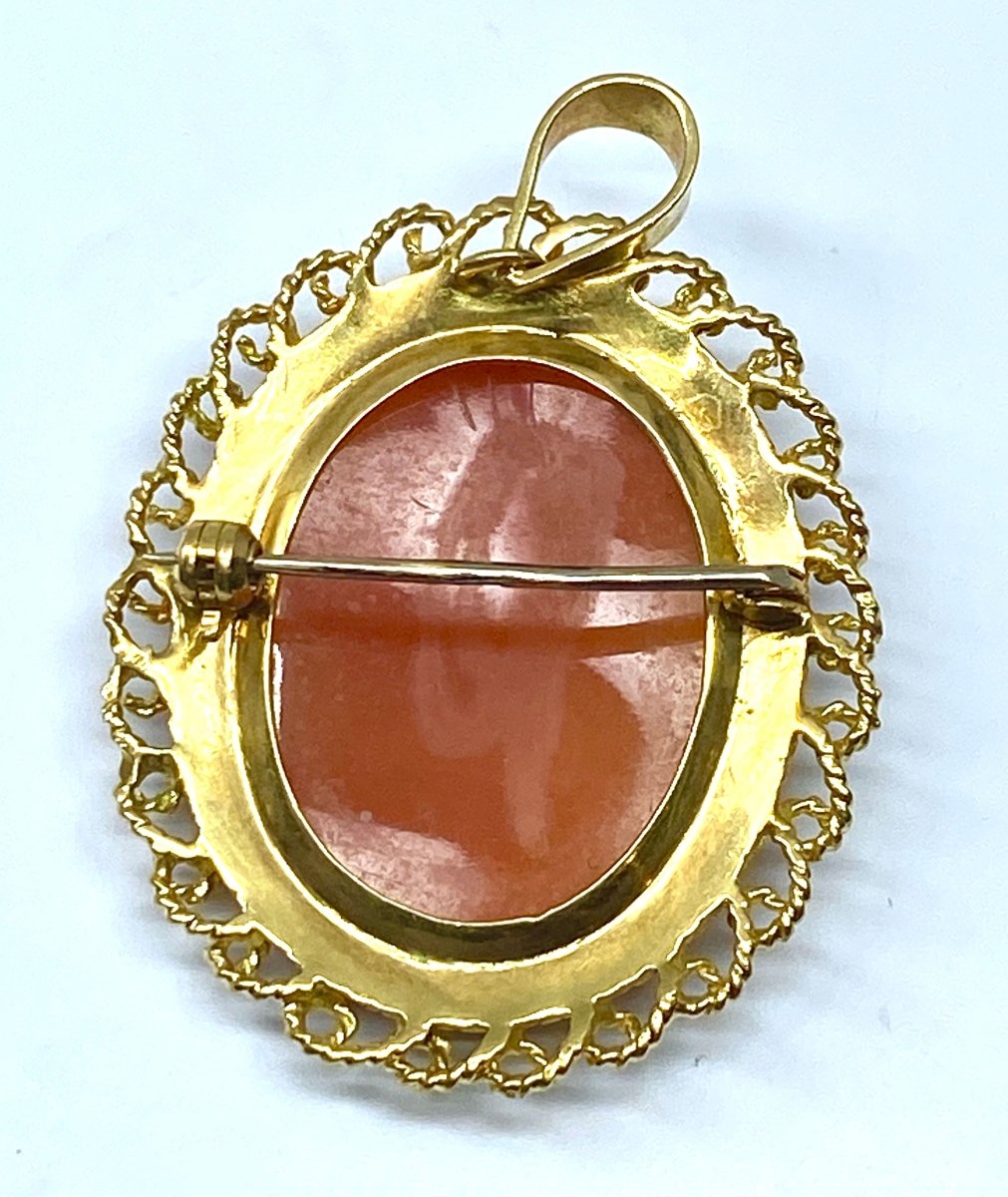 Broche pendentif en or jaune 18 carats et camée profil de femme - Castafiore