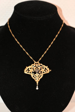 Broche - Pendentif en or jaune et platine et en perle - Castafiore