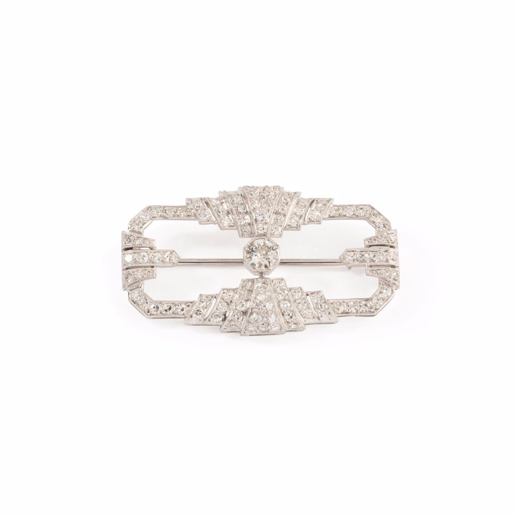 Broche plaque Art déco en or blanc - Castafiore