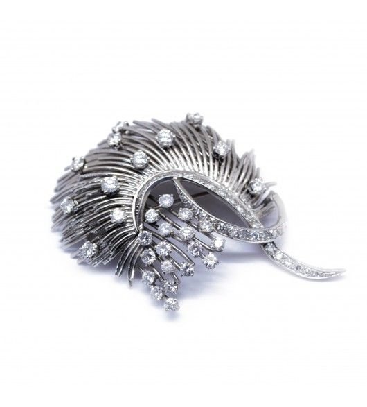 Broche plume - Or et diamants - Castafiore