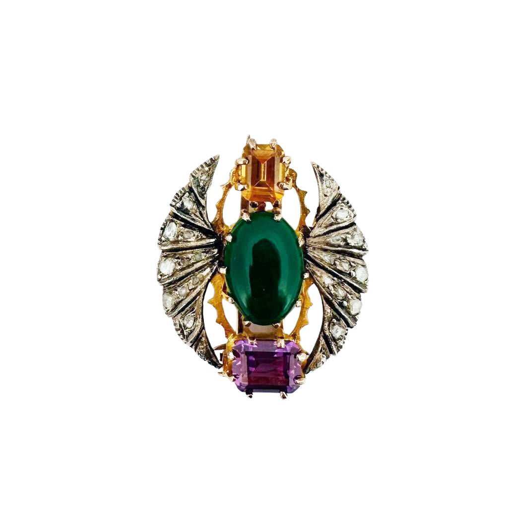 Broche Scarabée Porte-Bonheur En Or Et Émail Jaune & Noir - Bijou Animalier Vintage - Parfait État