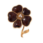 Broche VAN CLEEF & ARPELS fleur or jaune, bois d'amourette et diamants - Castafiore