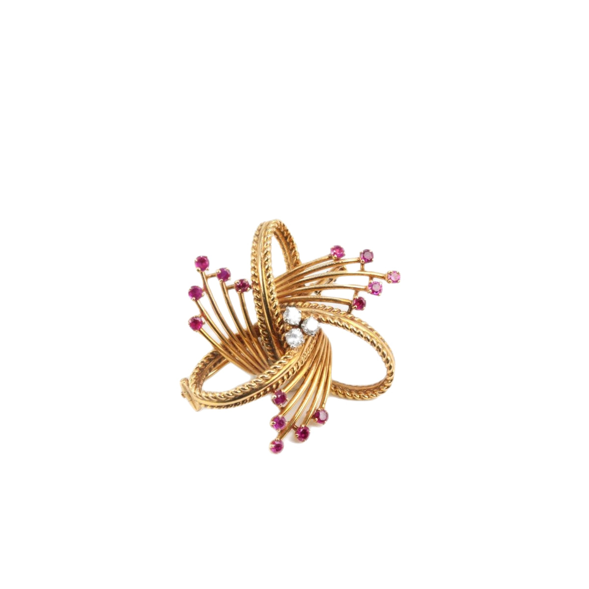Broche vintage en or, diamants et rubis - Castafiore