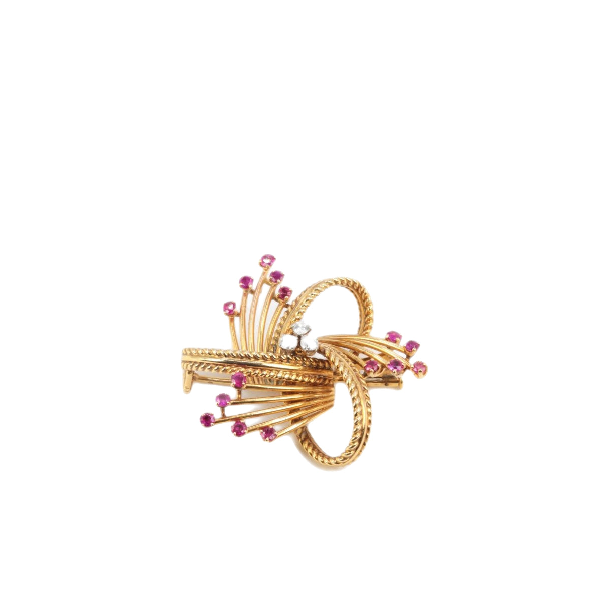 Broche vintage en or, diamants et rubis - Castafiore
