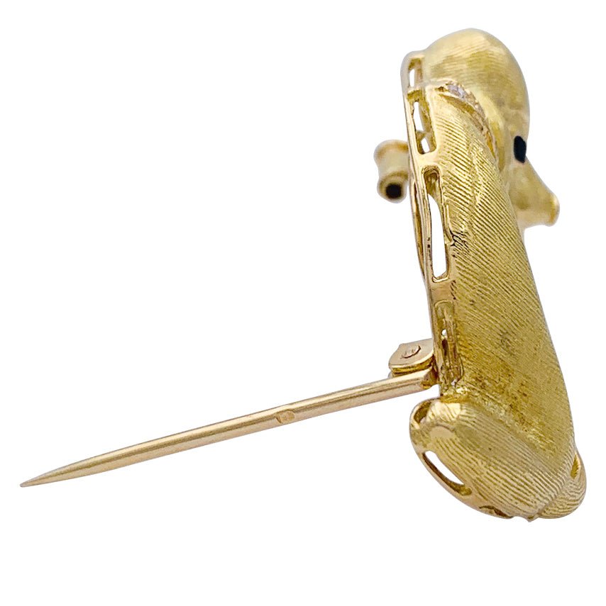 Broche vintage "Teckel", or jaune, diamants - Castafiore