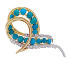 Broche Volute or, platine diamants et turquoises - Castafiore