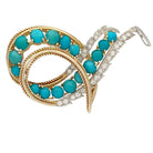 Broche Volute or, platine diamants et turquoises - Castafiore