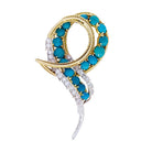 Broche Volute or, platine diamants et turquoises - Castafiore