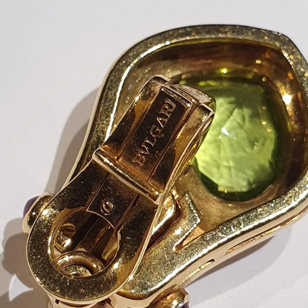Bulgari Peridot Ruby 18 Karat Yellow Gold Earrings - Castafiore