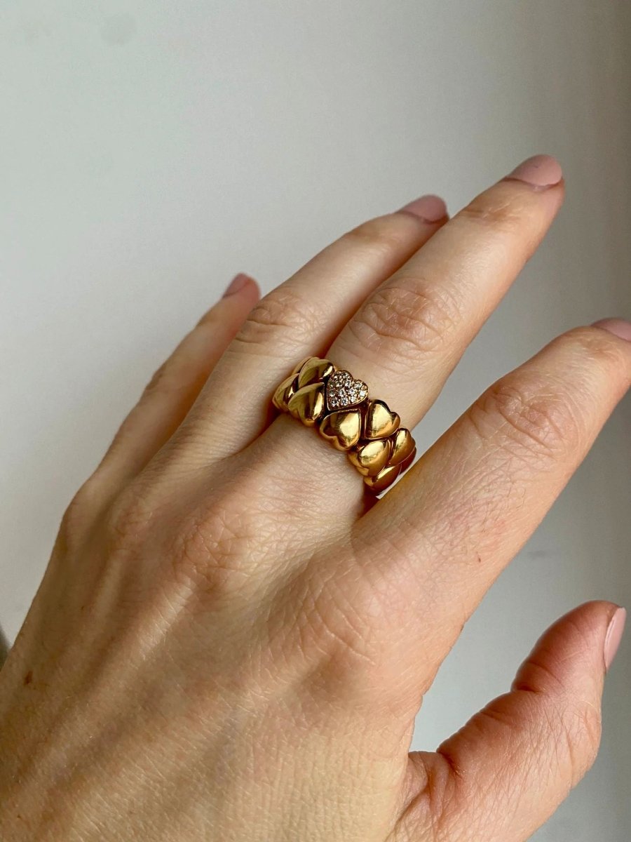 Cartier Diamond Double Coeurs Gold Band Ring - Castafiore