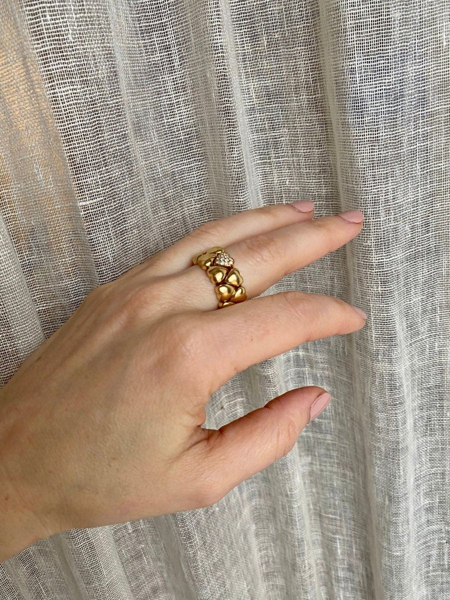Cartier Diamond Double Coeurs Gold Band Ring - Castafiore