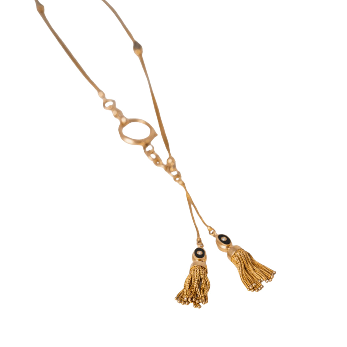 Chaîne giletière en or jaune, onyx et perles fines pompons - Castafiore