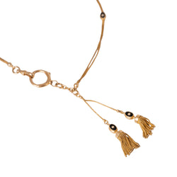 Chaîne giletière en or jaune, onyx et perles fines pompons - Castafiore