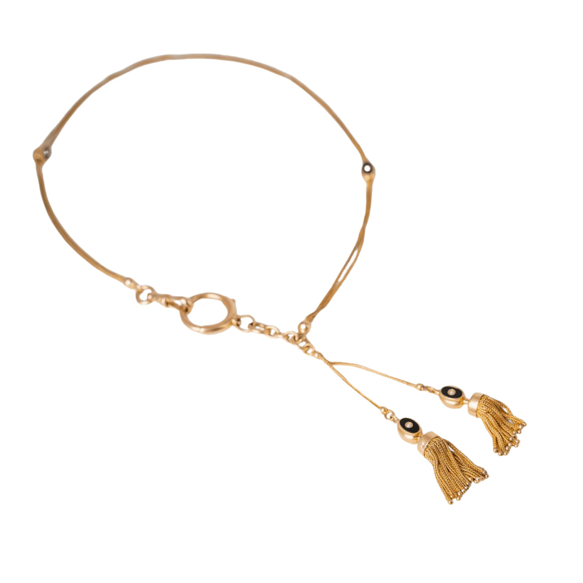 Chaîne giletière en or jaune, onyx et perles fines pompons - Castafiore