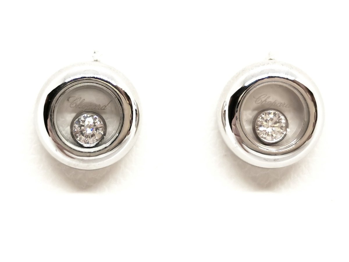 Chopard Boucles d'oreilles Puces Happy Diamonds Or blanc Diamant - Castafiore