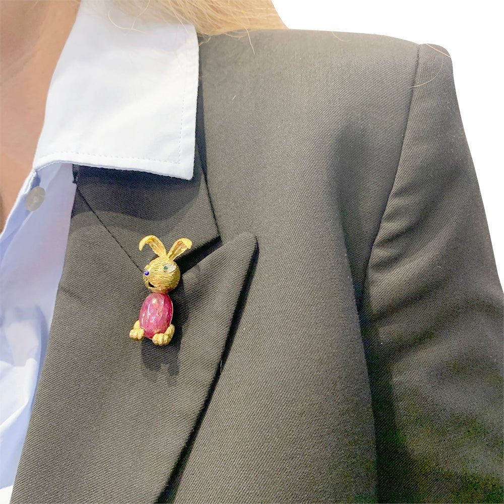 Clip "Lapin" or jaune et platine, rubis - Castafiore