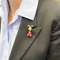 Clip "Lapin" or jaune et platine, rubis - Castafiore