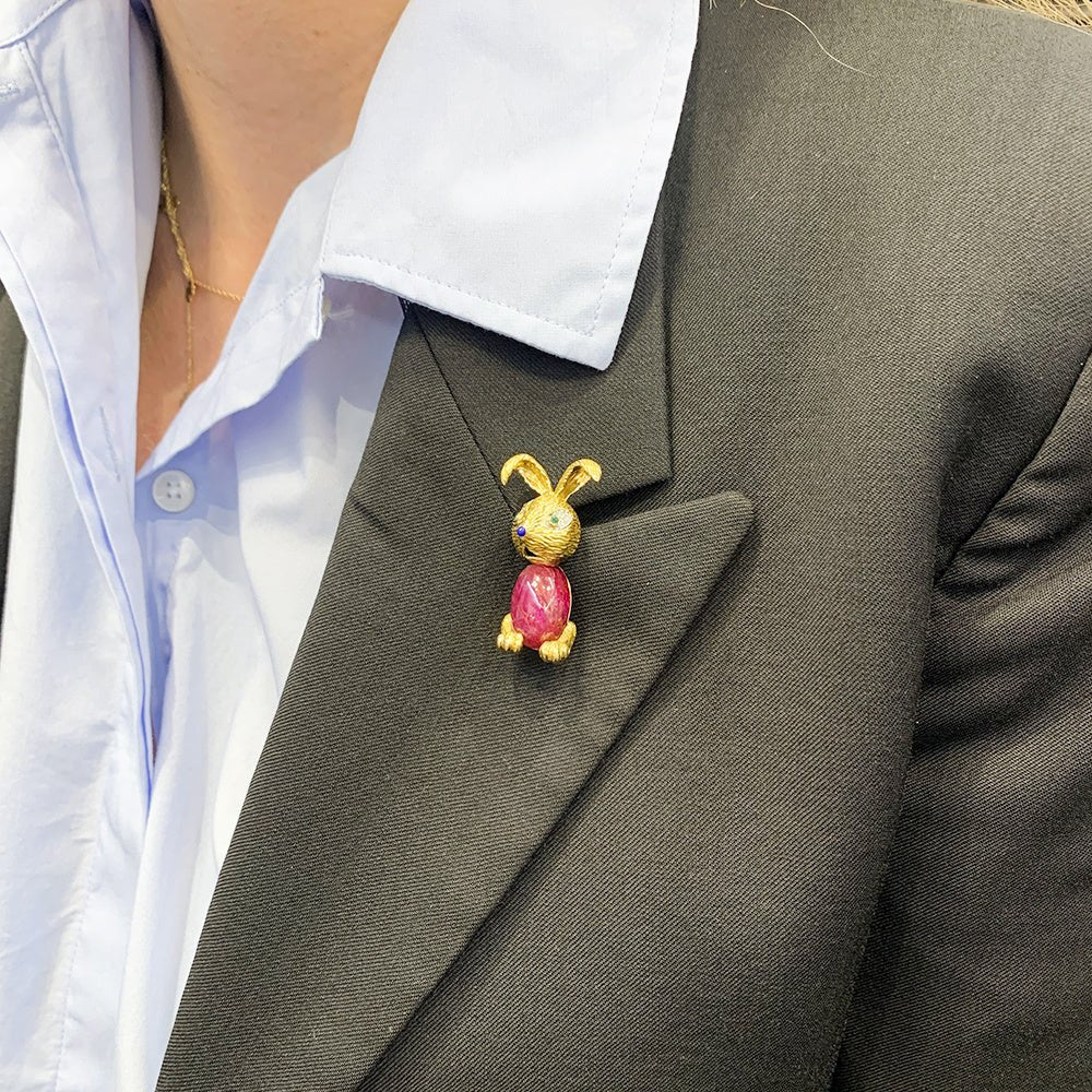 Clip "Lapin" or jaune et platine, rubis - Castafiore