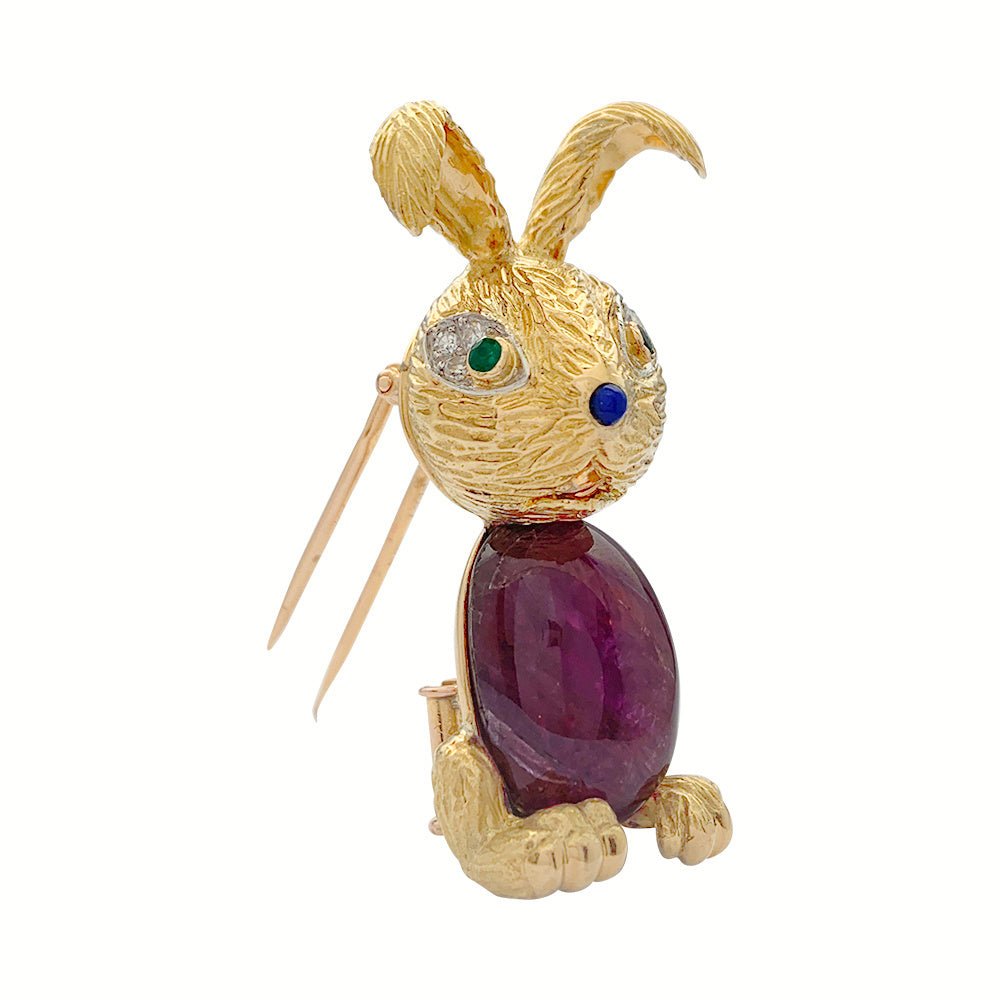Clip "Lapin" or jaune et platine, rubis - Castafiore